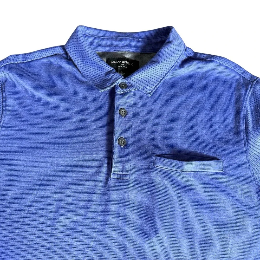 Banana‎ Republic Dress Polo Shirt Mens Size L Blue Business Casual Short Sleeve